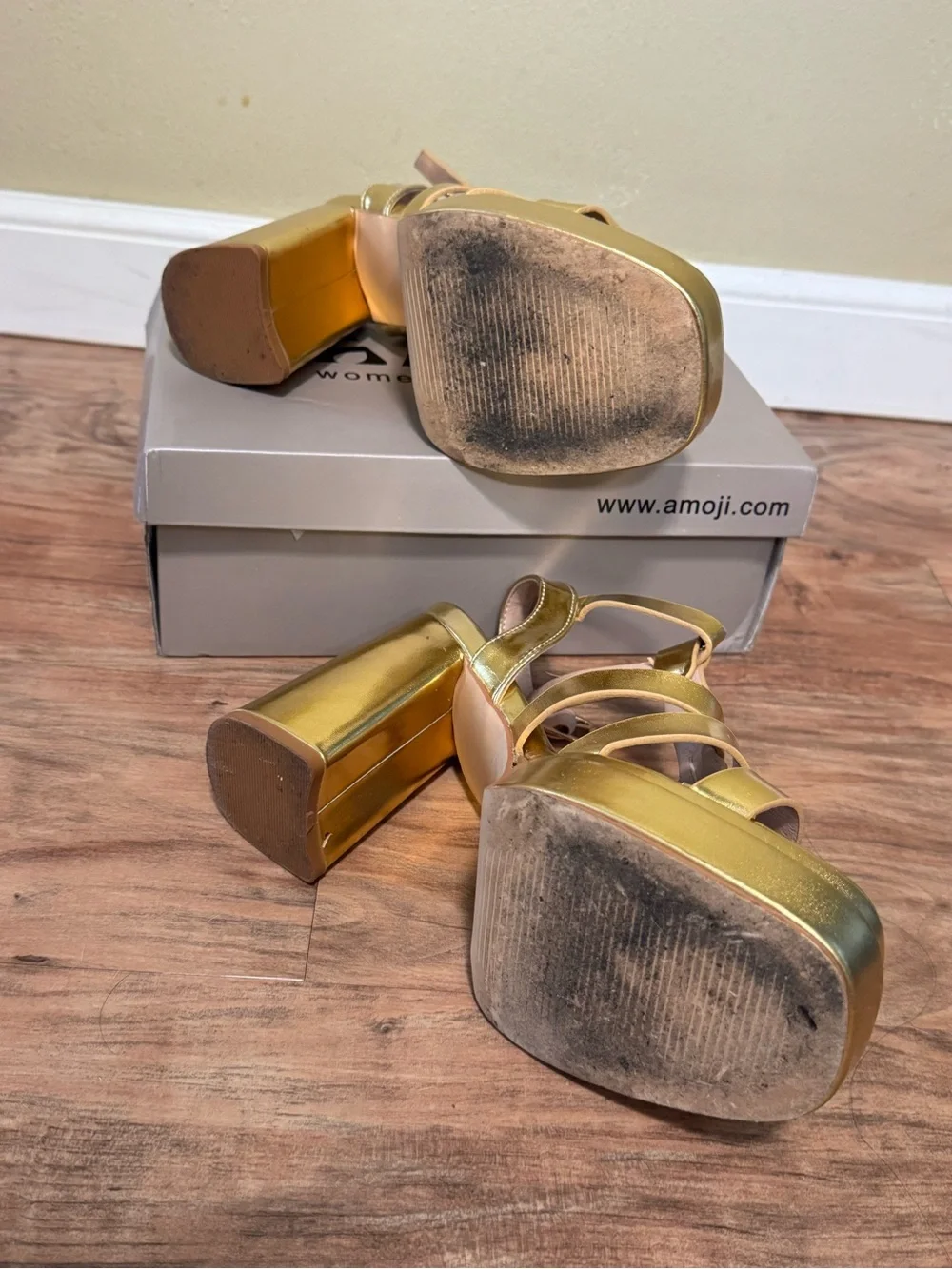 Metallic Gold Platform Strappy Sandals - Women's Dress Heel
